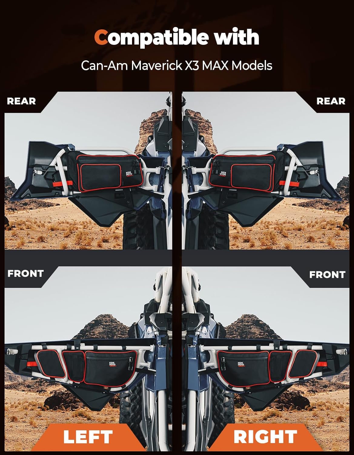 KEMIMOTO X3 MAX Door Bag 4pcs, Compatible with Can-Am Maverick X3 MAX 2017-2024, 1680D Oxford Fabric Storage Bag, Red/White