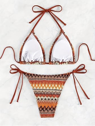Sexy Bikini Sets for Women Two Piece Swimsuit - String Triangle Bikini Cheeky Boho Gold Brazilian Style Low Rise