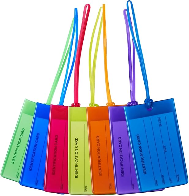 Luggage Tags 8 PackAuervo Flexible Silicone Travel Tags, ID Labels, Name Card Holder for Baggage Bags Suitcases Backpacks 8 Colors (8pcs)