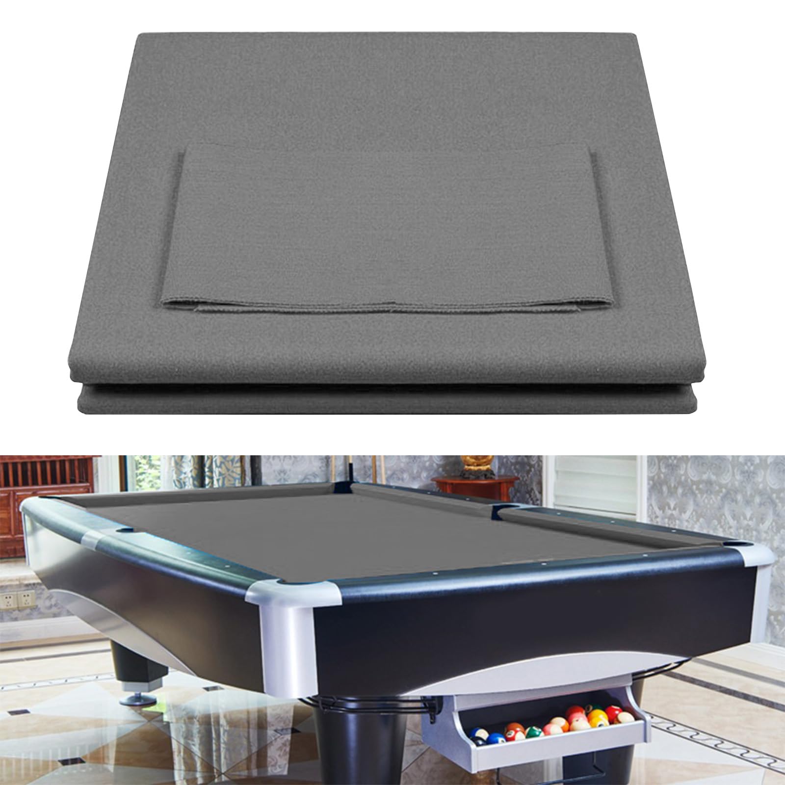 Boshen Worsted Blend Billiard Cloth Pool Table Felt Fast Speed for 7' 8' 9' Pool Table Pre Cut Bed & Railsm, Grey for 7 Foot Table