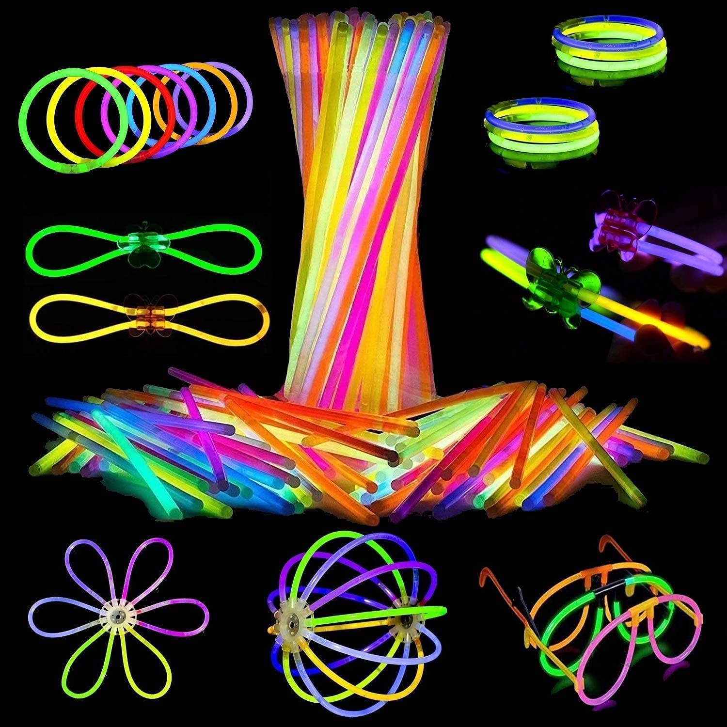100Pcs Glow Sticks Bulk Party Supplies Glow Stick Party Pack for Kids Adults with Glow Stick Extenders Accessories for Party Halloween Birthday Wedding Christmas (Set 2)