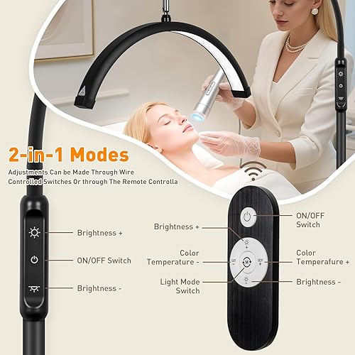 Miniatura 11 de HITTI Luz de pestañas para tecnología de pestañas, lámpara de pie flexible de cuello de cisne LED de media luna para esteticistas y artistas, Blanco