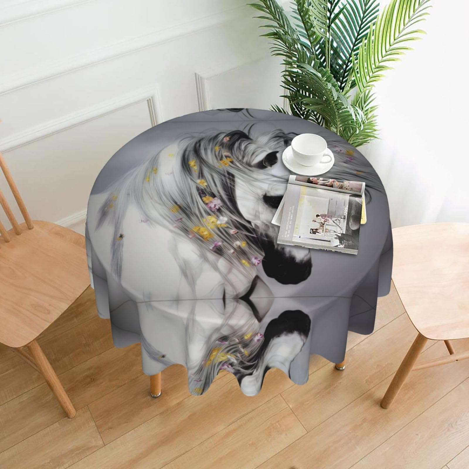 hhxvcv Horse Round Tablecloth – Dining Table Cover