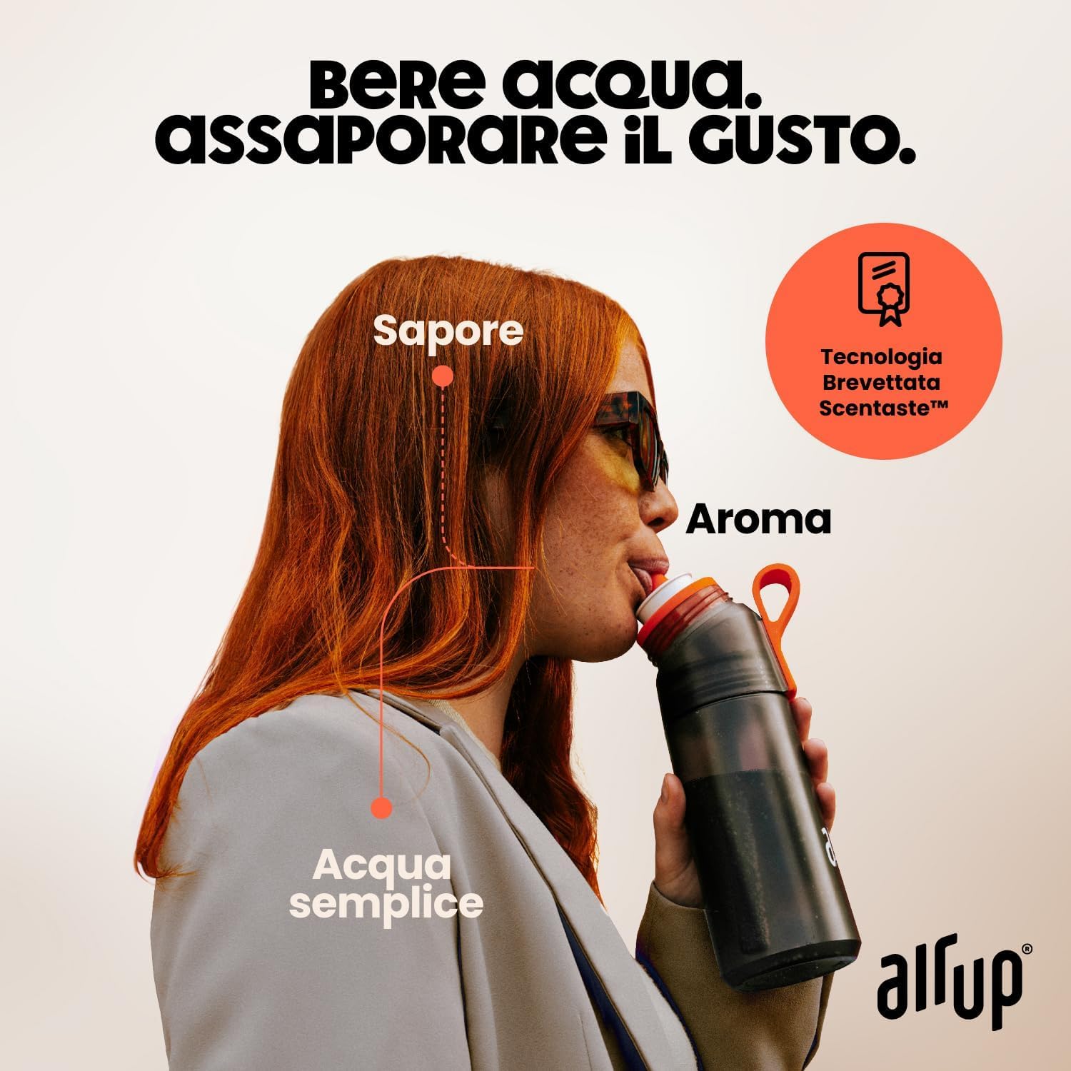 AIR UP Borraccia Twist Pro originale starter pack con cialde 5 gusti I Borraccia da 600ml con aromi senza zucchero I lavabile in lavastoviglie, senza BPA I in grigio