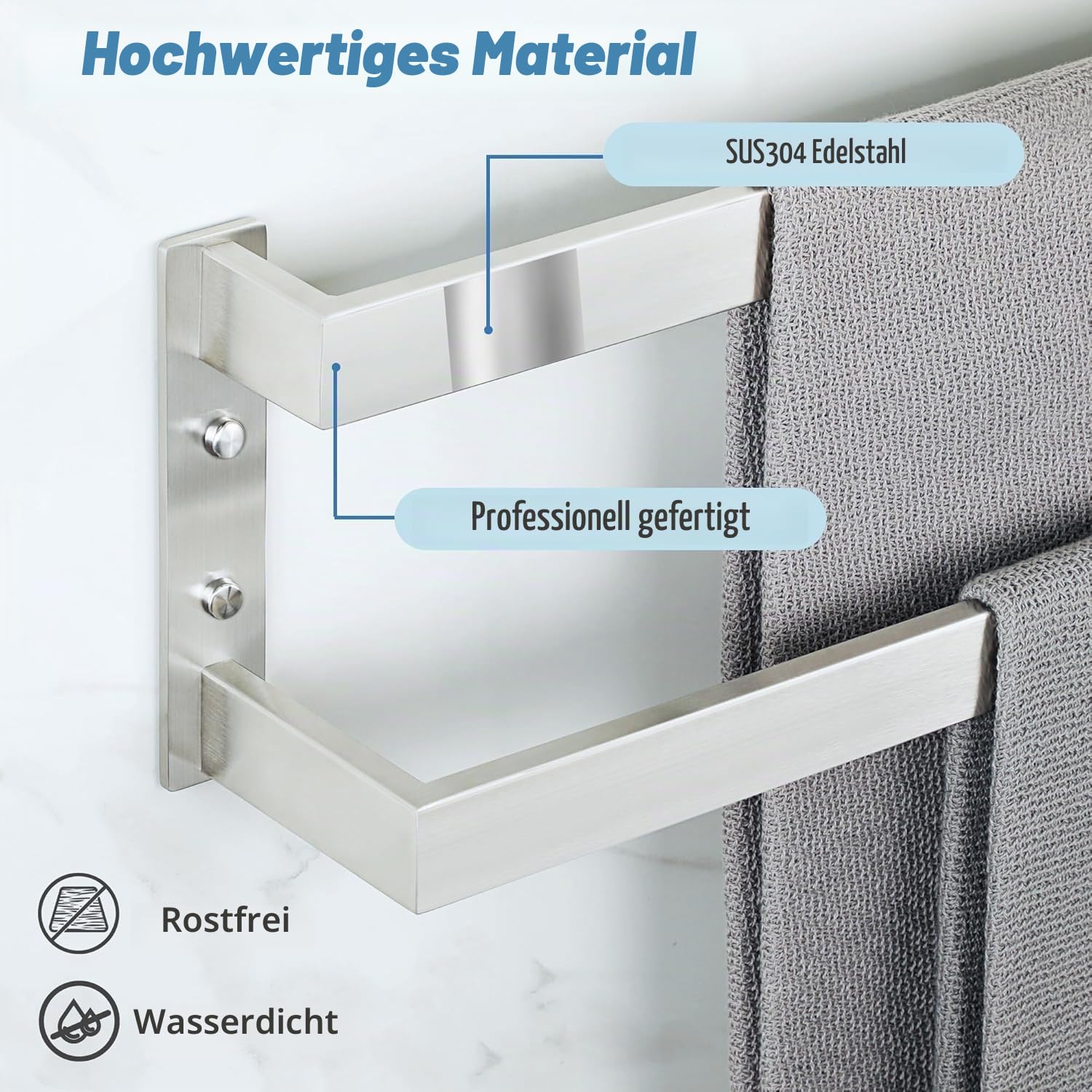 Mooche Double-Layer Handtuchhalter, Handtuchstangen, Handtuch Halterung | Wandhalterung, 304 Edelstahl, für Bad und Küche, Rostfrei und Langlebig, Gebürstet, 80CM