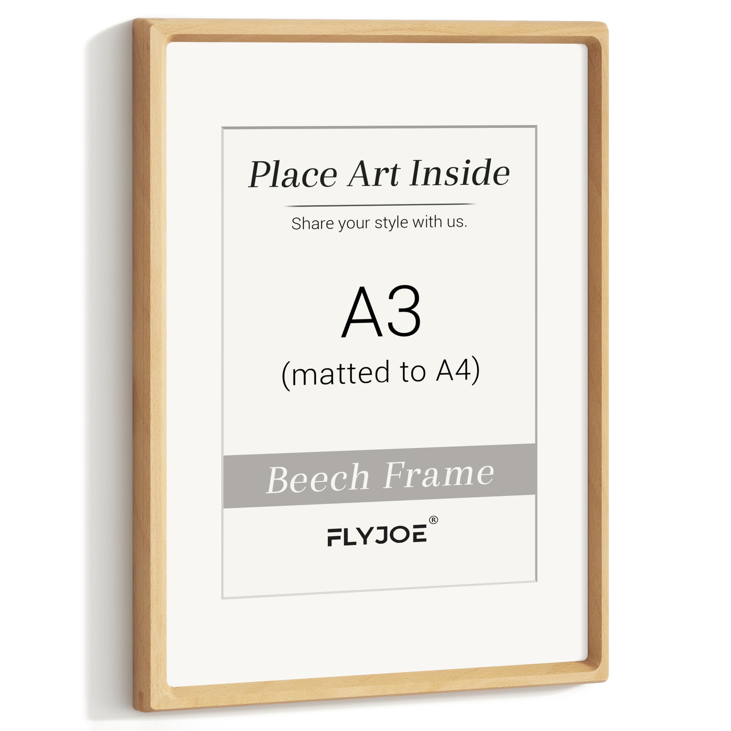 Solid Wood Picture Frame, Tempered Glass, Beech, A3, 1pcs