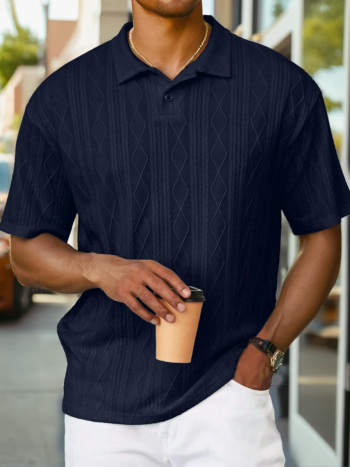 Sailwind Men's Short Sleeve Texture Polo Shirts Casual Summer Classic Collared Golf Shirt - Image 2