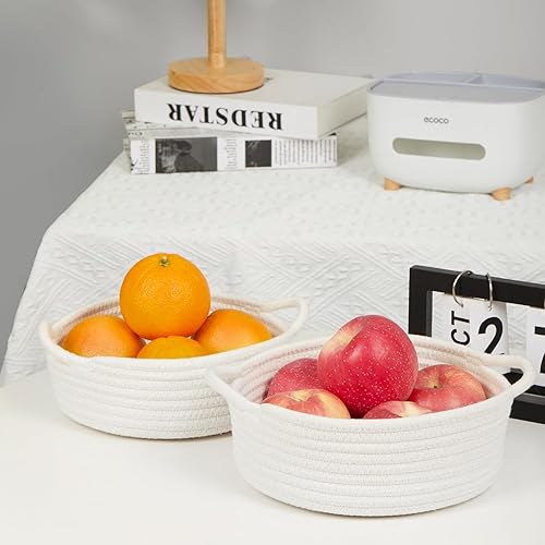 Miniatura 5 de Ladkew Juego de cestas de almacenamiento de 5 piezas, cestas tejidas de cuerda de algodón para organizar pequeñas cestas redondas para bebés