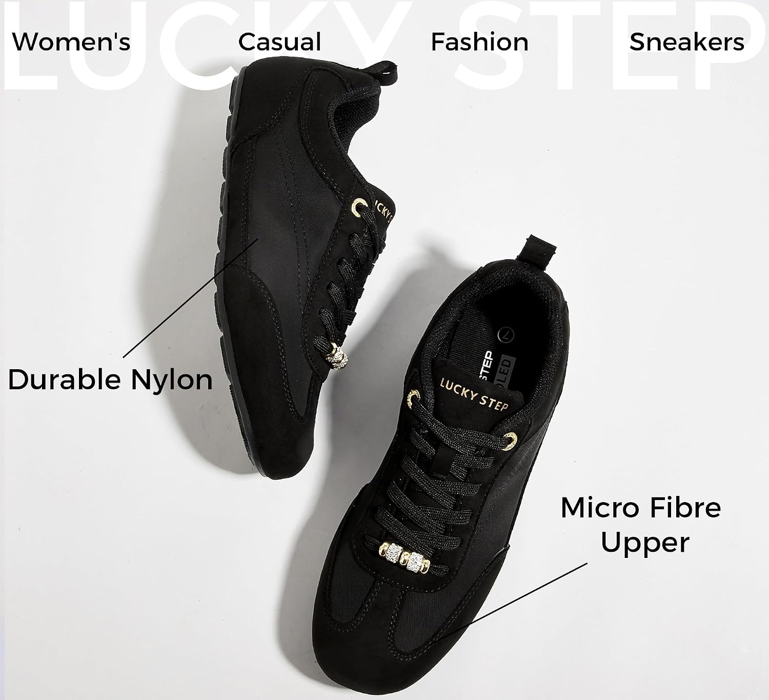 LUCKY STEP Women's Thin Sole Fashion Sneakers Lightweight Lace up Tennis Shoes Casual Walking Classic Retro Footwear Anti Slip Trainers