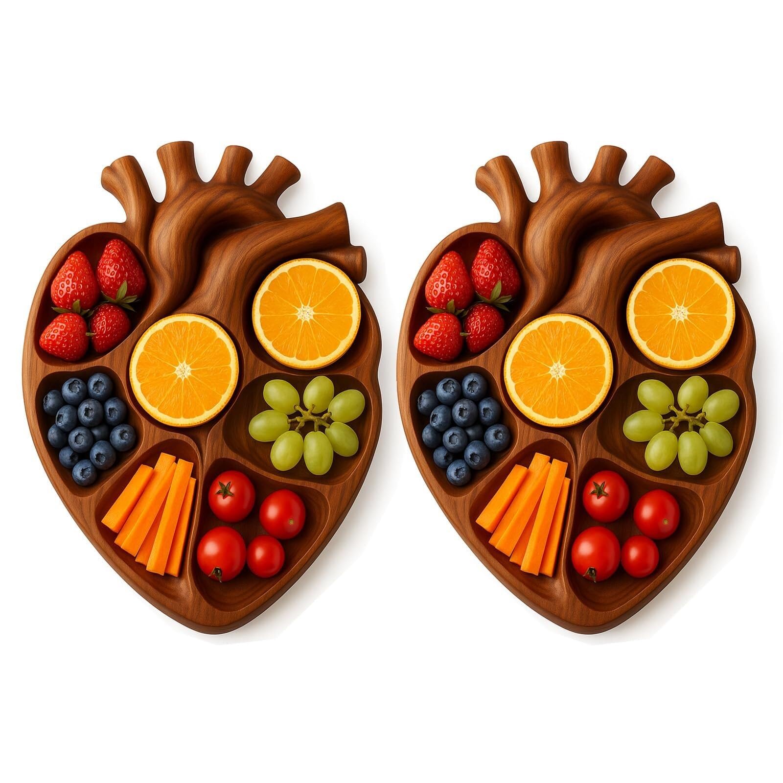Bandeja De Madera con Forma Corazón Anatómico, Jabalí Hecho A Mano Temática Biológica, Bandeja Cocina For Queso, Fruta, Postre Y Decoración For Fiestas Navideñas(2pcs)