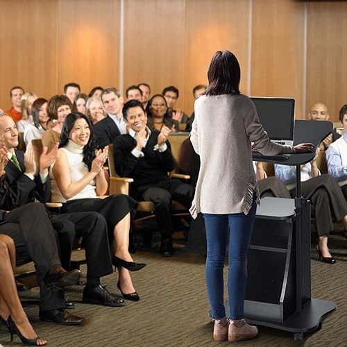 Miniatura 4 de MAT Expert - Podio para computadora portátil de pie, soporte de podio móvil ajustable en altura, atril sentado a pie, escritorio de conferencia con