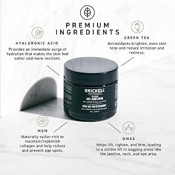 Brickell Men's Revitalizing Anti-Aging Cream For Men, Anti Wrinkle Night Face Cream To Reduce Fine Lines and Wrinkles, With Vitamin E, Jojoba Oil, and Hyaluronic Acid, 2 Ounce, Scented