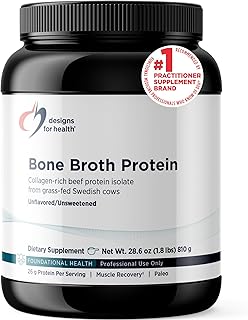 Designs for Health Bone Broth Protein Powder - 26g Grass-Fed, Collagen-Rich Beef Protein Isolate – Unflavored, Paleo, Non-GMO, Dairy-Free (30 Servings / 810g)