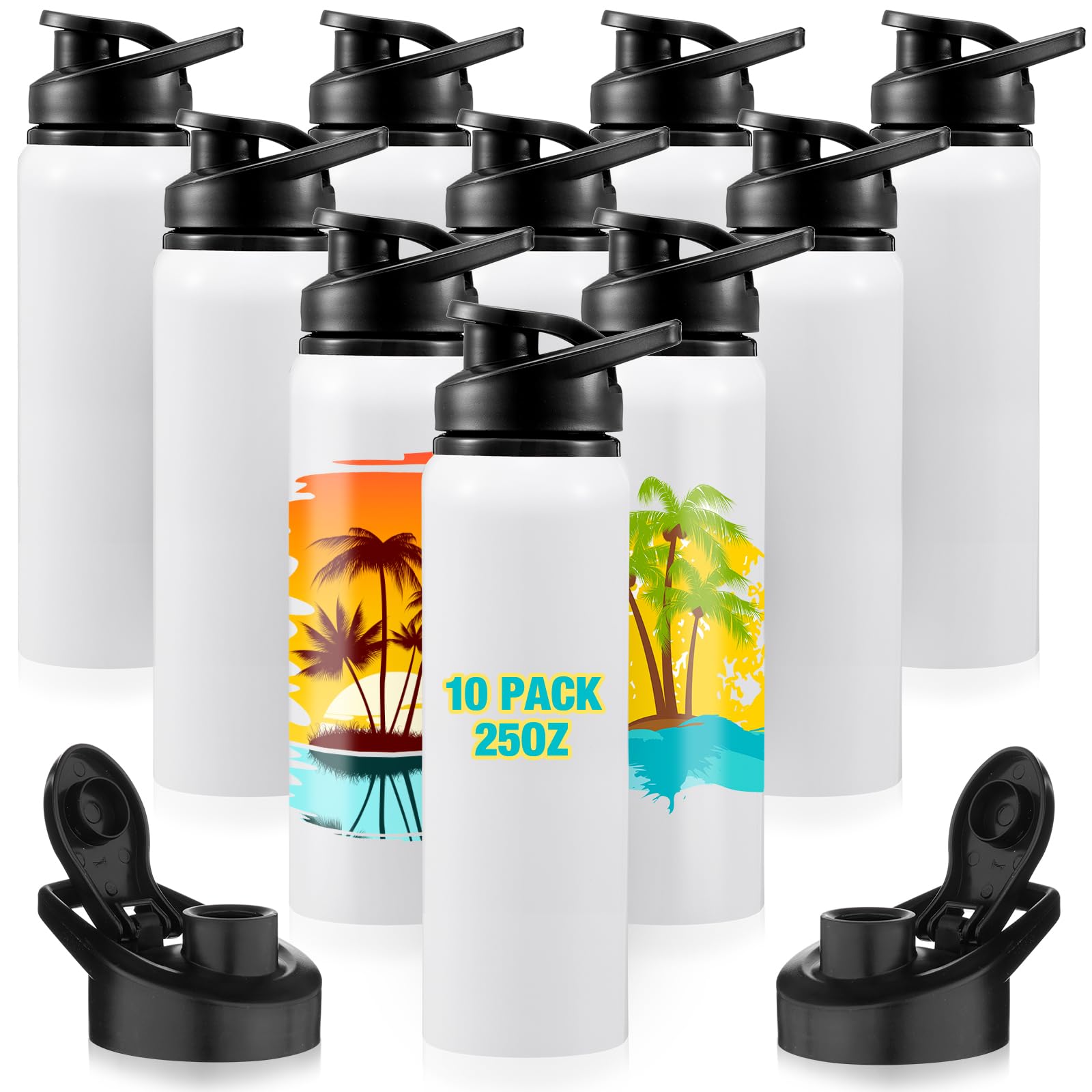 Tanlade 10pcs Sublimation Water Bottle Blanks Aluminum Sport Heat Press Reusable Sports Bottle