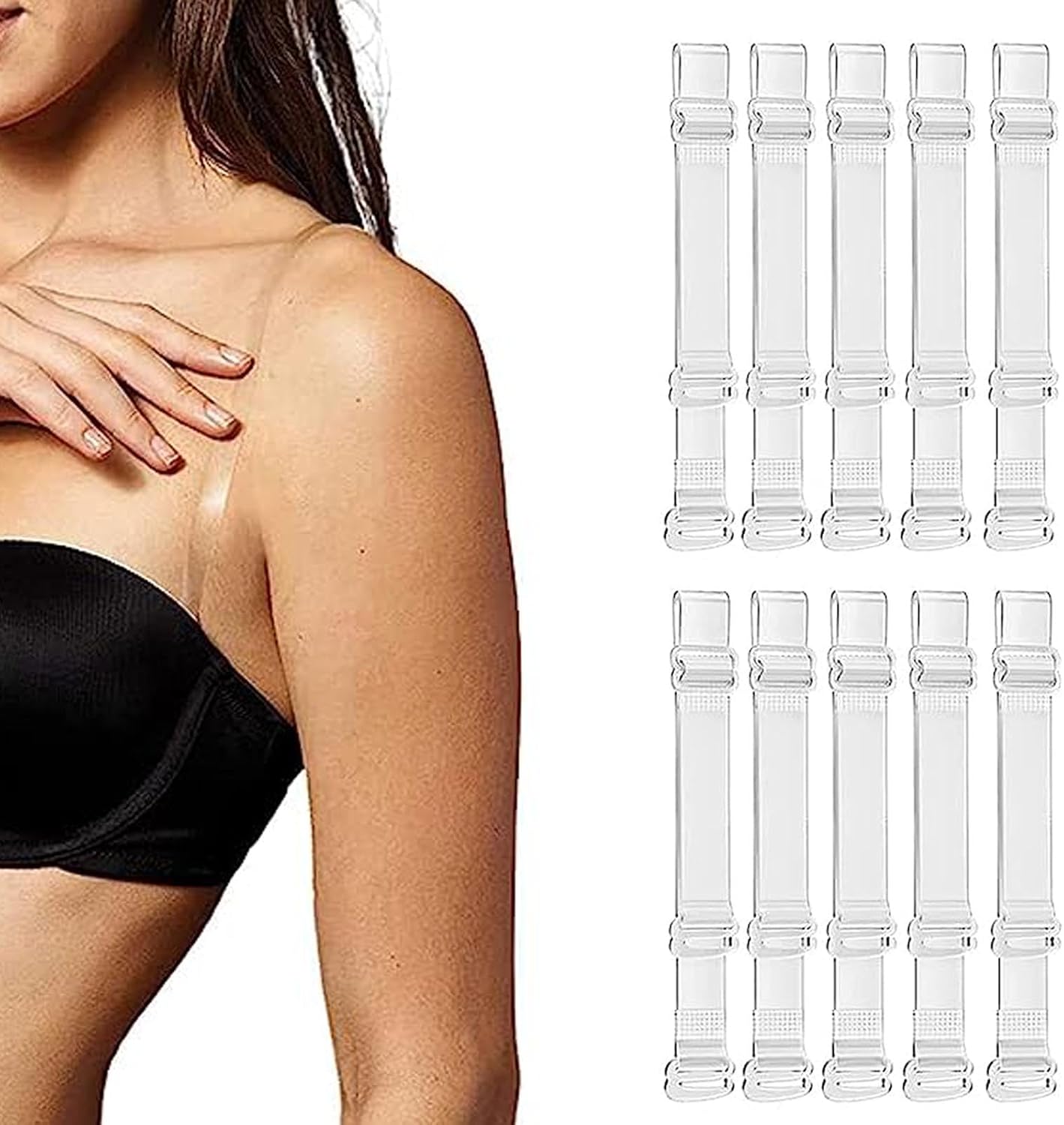 Unique Bargains ABS Non-Slip Adjustable Invisible Clear Bra Shoulder Strap With Stainless Steel Hook Transparent 2 Pair - Foto 6
