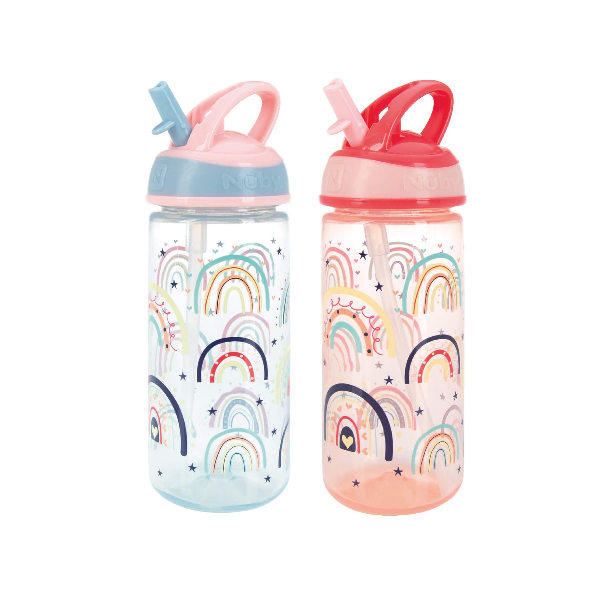 Nuby Super Flip – Tasse pour enfants | Anti-fuites | Poignée de transport | Motifs arcs-en-ciel | 540 ml | Poignée de transport | +18 Mois | 2 pack