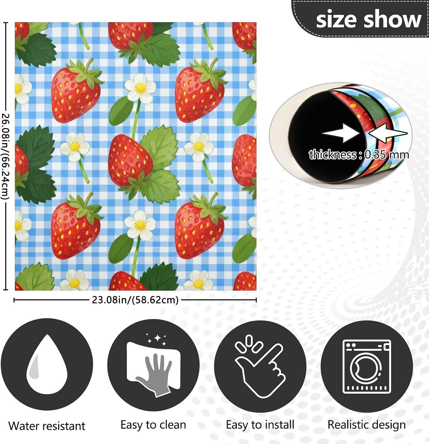 QUGRL Strawberry Flower Checkered Dishwasher Magnet Cover Front Door Decorative Refrigerator Covers Magnetic Sheet Sticker Wash Machine Fridge Panel Decal for Kitchen Appliance 23x26 in