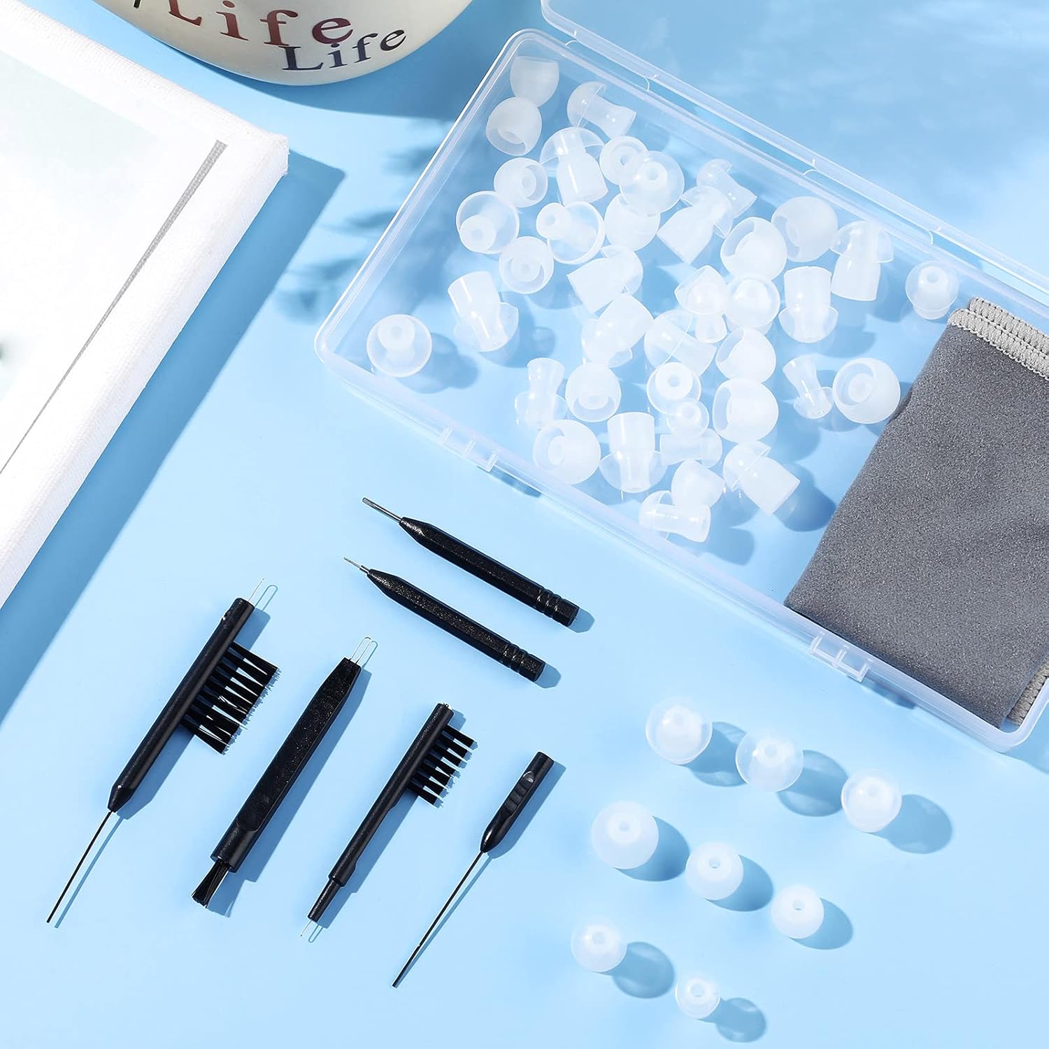 48 Pieces Hearing Aid Tips Hearing Aid Domes Universal Domes for Hearing Aid Earbud Tip Replacement, BTE Hearing Sound Amplifier Accessories and 7 Pieces Hearing Aid Cleaning Tools with Velvet Bag : Health & Household