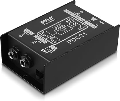Pyle Passive DI Audio Box, 6 x 10.4cm Direct Injection Hum Eliminator with Input Attenuator, Guitar Audio Interface for Home Studio, Balanced XLR Output for Music Production Equipment, DAC Sound Card