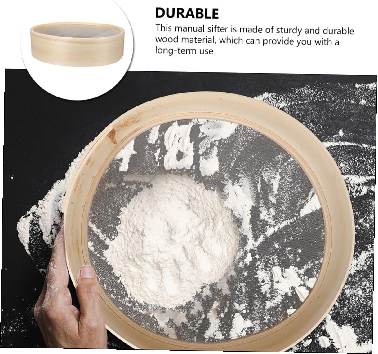 Wooden Flour Sieve Fine Mesh Sifter 30cm Diameter Kitchen Baking Tool for Home Use Manual Powder Strainer for Cake Bread Baking