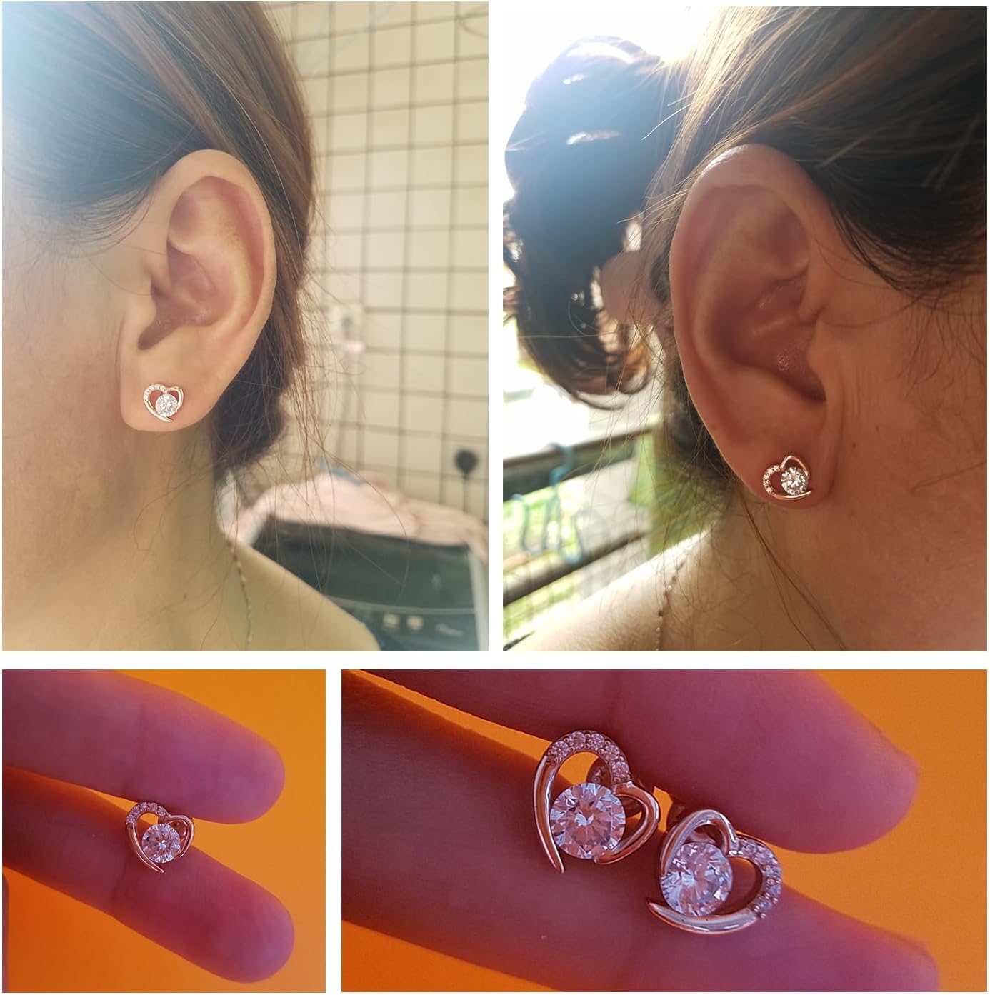 Sterling Silver Earrings for Women, Hypoallergenic Cubic Zirconia Stud, Hoop, Bar and Heart Shape Collection - Image 5