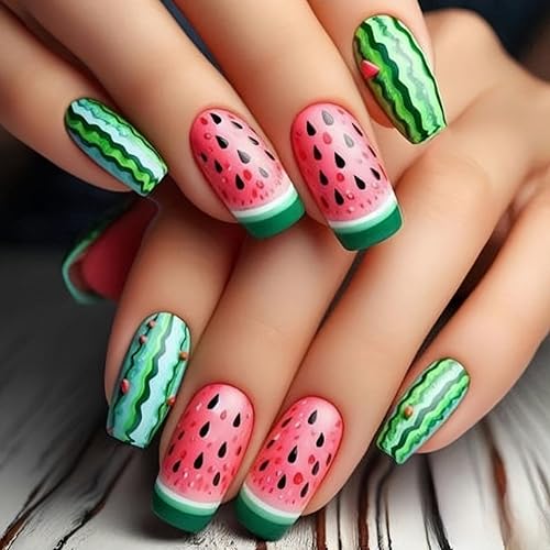 Summer Press on Nails Short Square Stick on Nails with