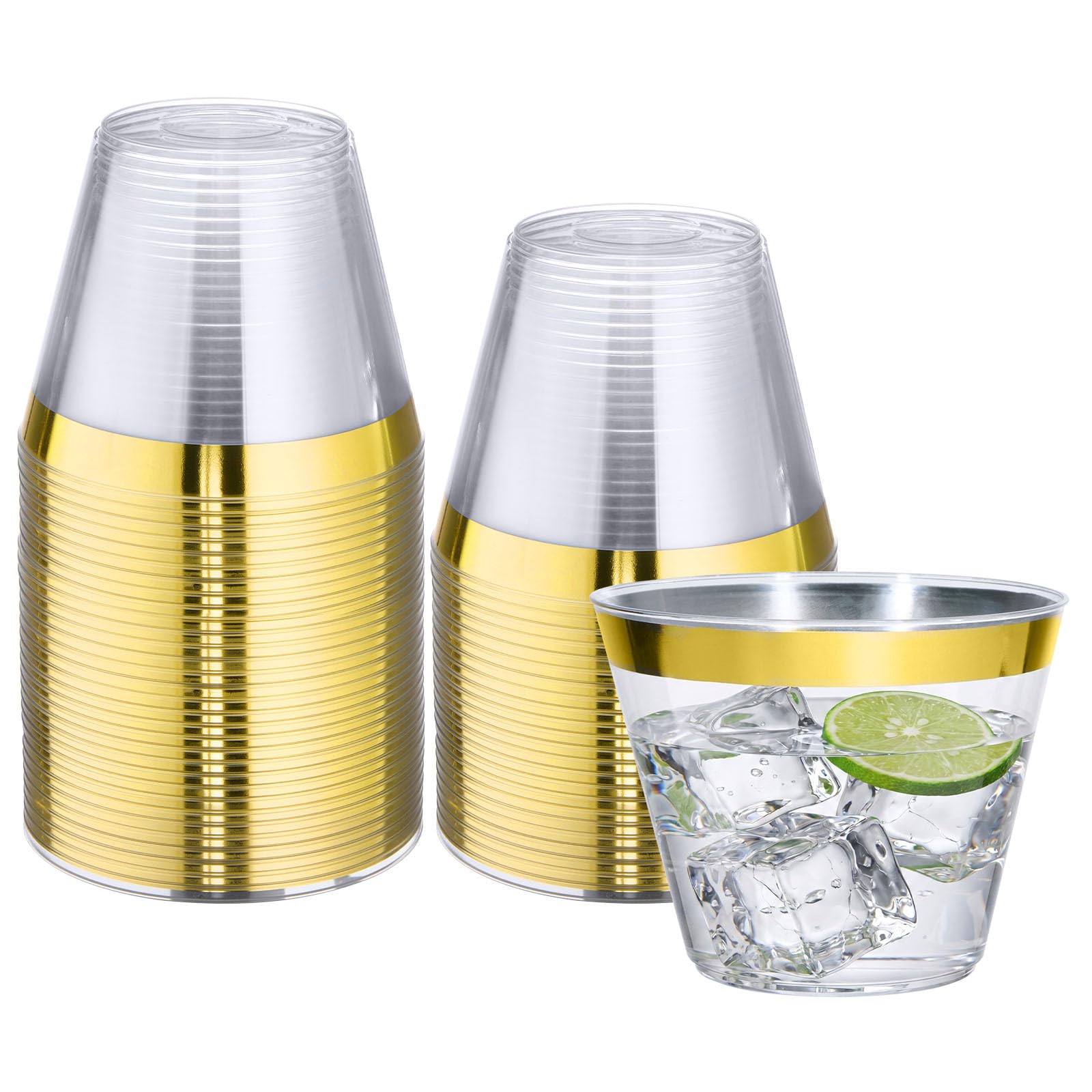 Bestluck 100Pack 9oz Gold Plastic Cups,Clear Disposable Cups with Gold Rim — Amazon image 9