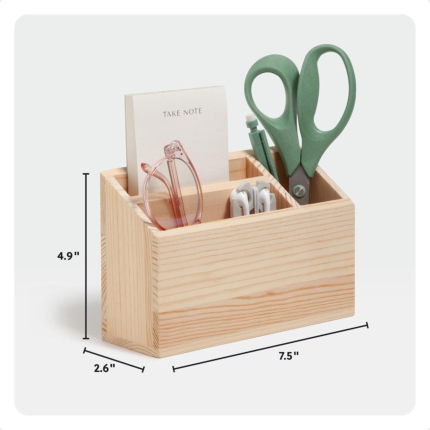 U Brands Large Magnetic Pen and Dry Erase Marker Holder, Whiteboard Marker Holder, Magnetic Organizer for School Lockers, 7.5" x 2.55" x 5", Pine Wood, Magnetic Locker Organizer