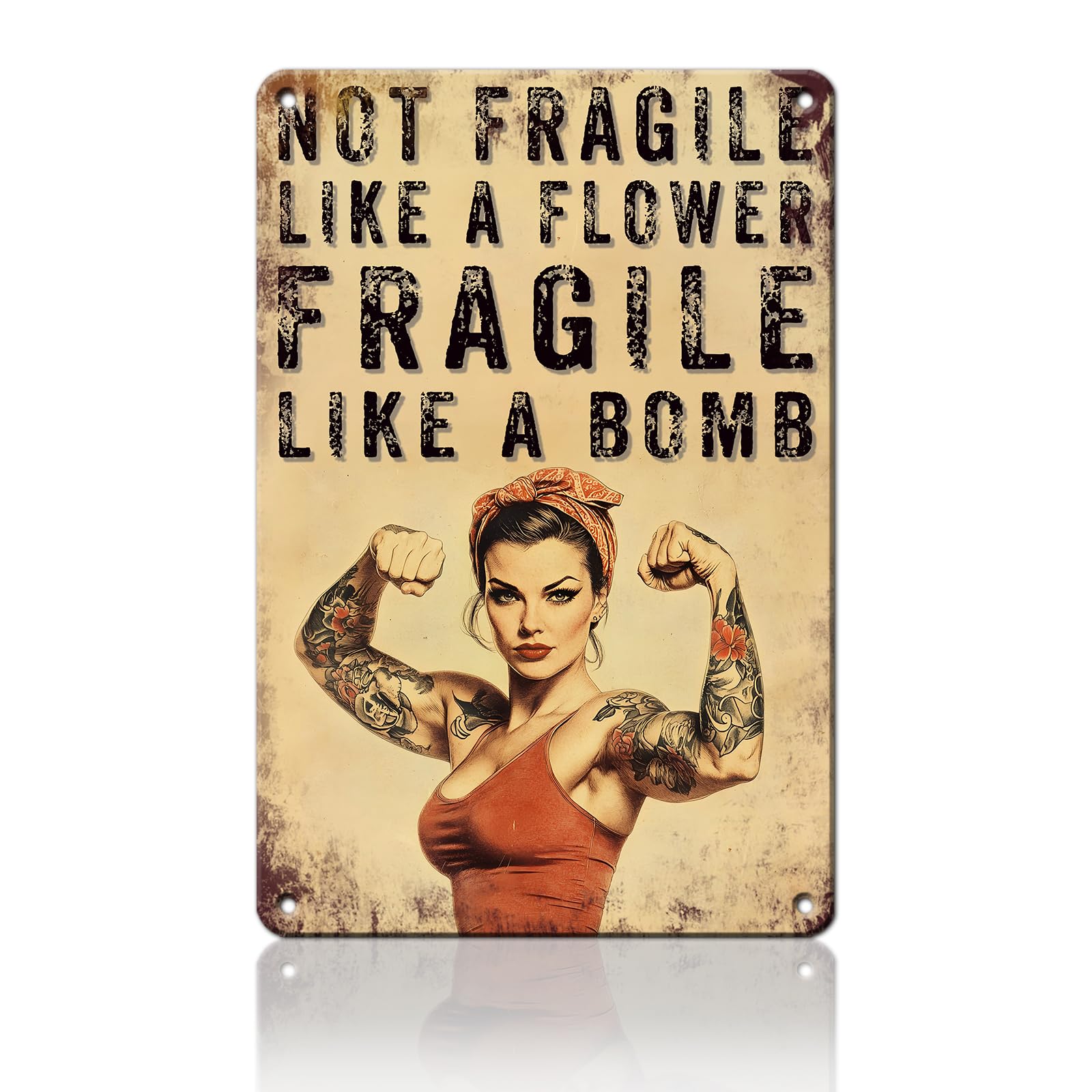 Anceky Vintage Tin SignFragile Like A Flower Fragile Like A Bomb Metal Sign Funny Wall Decor for Cafe Bar Plub Garage Home 12×8 Inch
