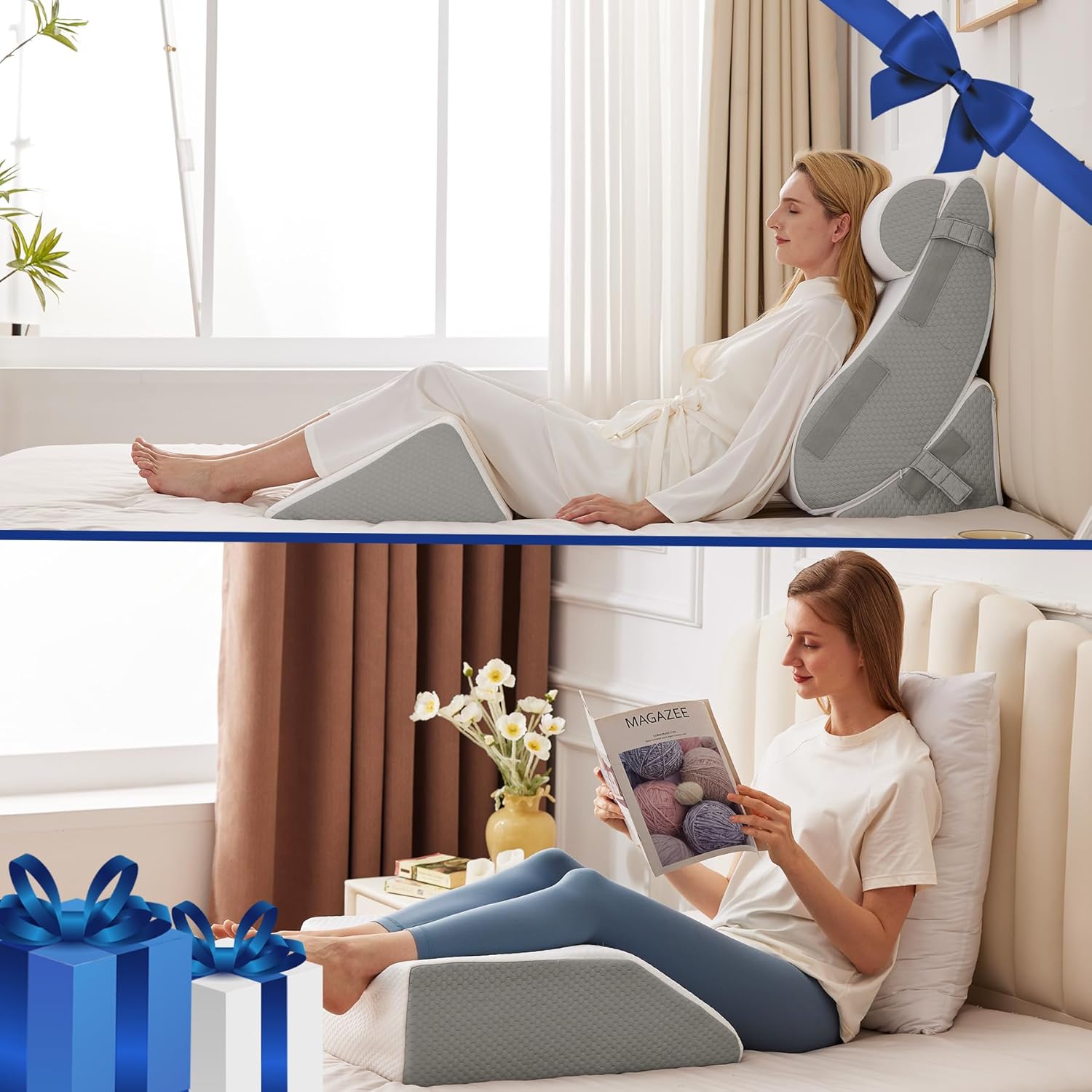 BIEEZZK Orthopedic Bed Wedge Pillow Set 4Pcs &Leg Elevation Pillow