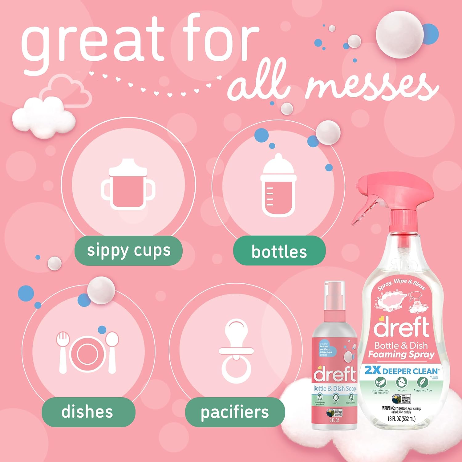 MADE BY NEHEMIAH Dreft Foaming Baby Bottle and Dish Cleaning Spray + Dreft 3oz Bottle and Dish Soap