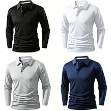 Men's Long Sleeve Polo Shirt 4 Pack Classic Button Placket Casual Golf Shirts S-3XL