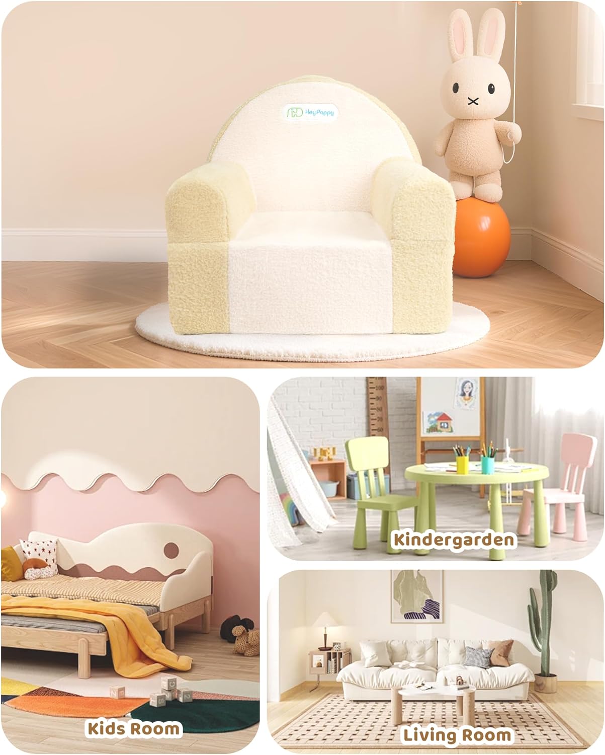 Toddler Chair, Comfy Foam Kids Couch with Soft Velvet Cover, Toddler Couch for Gaming and Studying, Kids Sofa That Fits Nicely with Any Modern Decor, Beige