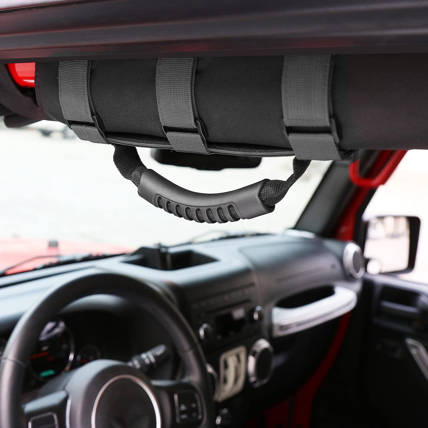JeCar Grab Handles for Jeep Wrangler, Heavy Duty Roll Bar Grab Handles with Storage Bag Compatible with Jeep Wrangler 1955-2023 CJ YJ TJ JK JL & 2020-2023 Gladiator JT, Black