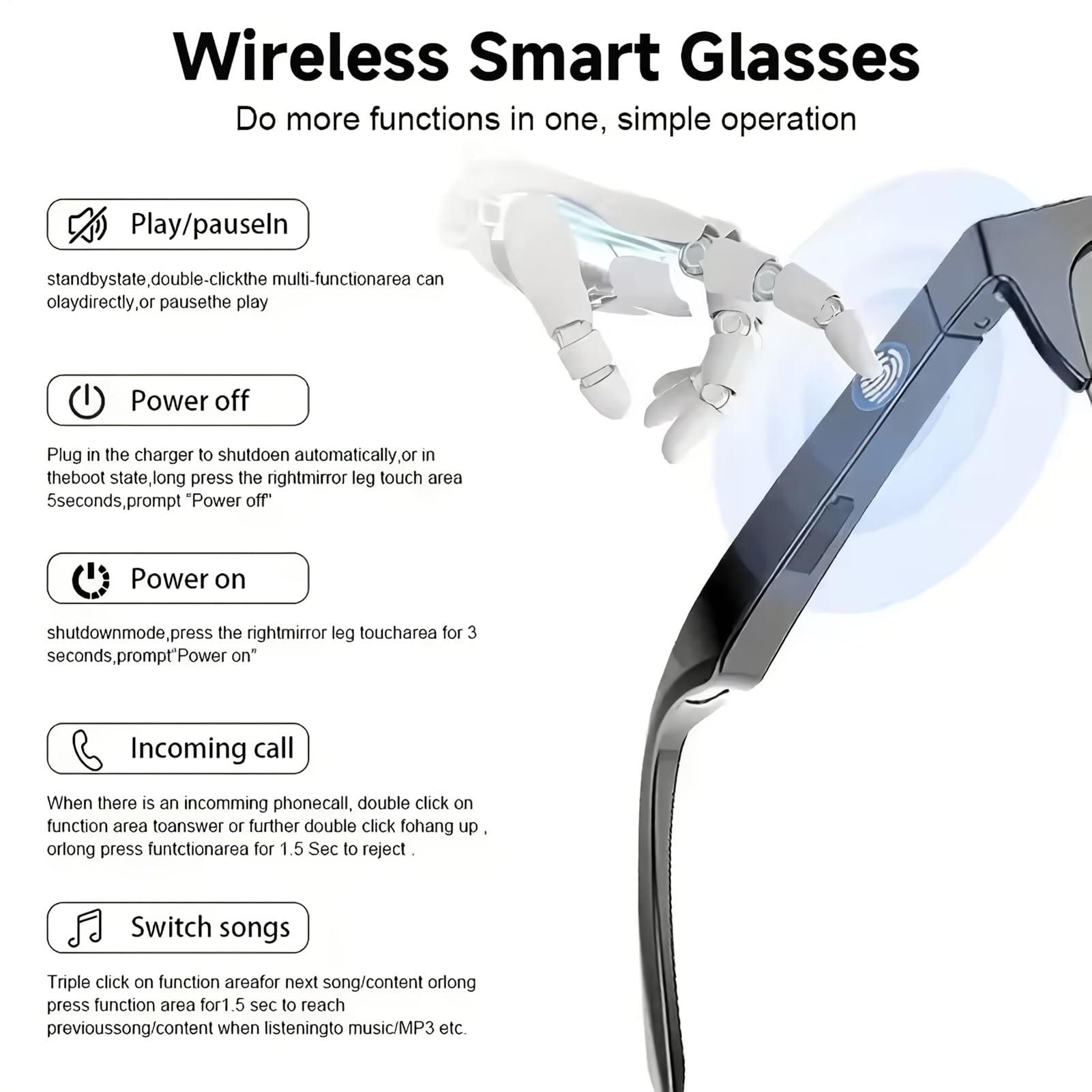 Smart Translator Glasses - AR Language portable Traduction des lunettes | Lunettes de sous-titres en temps réel, dispositif d'interprète vocal, lunettes AI pour la communication multilingue, les voyag