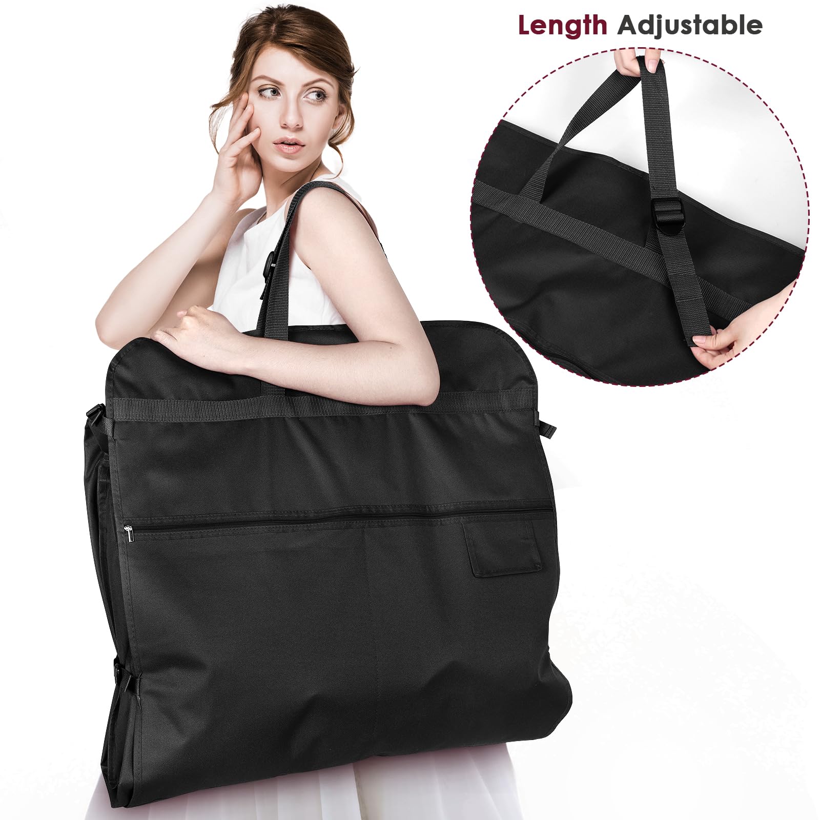 Univivi Sac de voyage pour robe de mariée, 183 cm, pour demoiselle d'honneur avec 4 poches zippées, sac de transport pour vêtements, costume de danse avec poignées réglables, pour voyage – Noir
