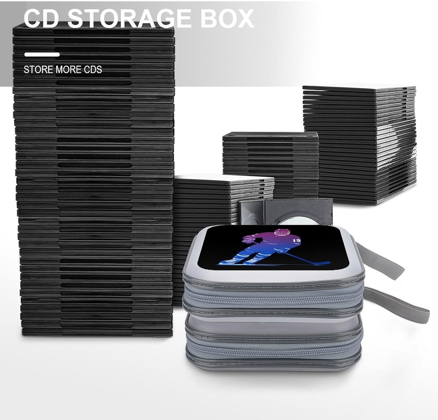 Ice Hockey Player CD Case 40 Capacity DVD Holders Wallet for Home Travel