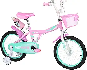 BICICLETA INFANTIL UNITOYS TIFFANY ROSA ARO 16, RODINHAS LATERAIS, FREIO DIANTEIRO E TRASEIRO, PROTETOR DE CORRENTE, PARALAMAS, CESTINHA, GARRAFINHA, BUZINA, SUPER RESISTENTE