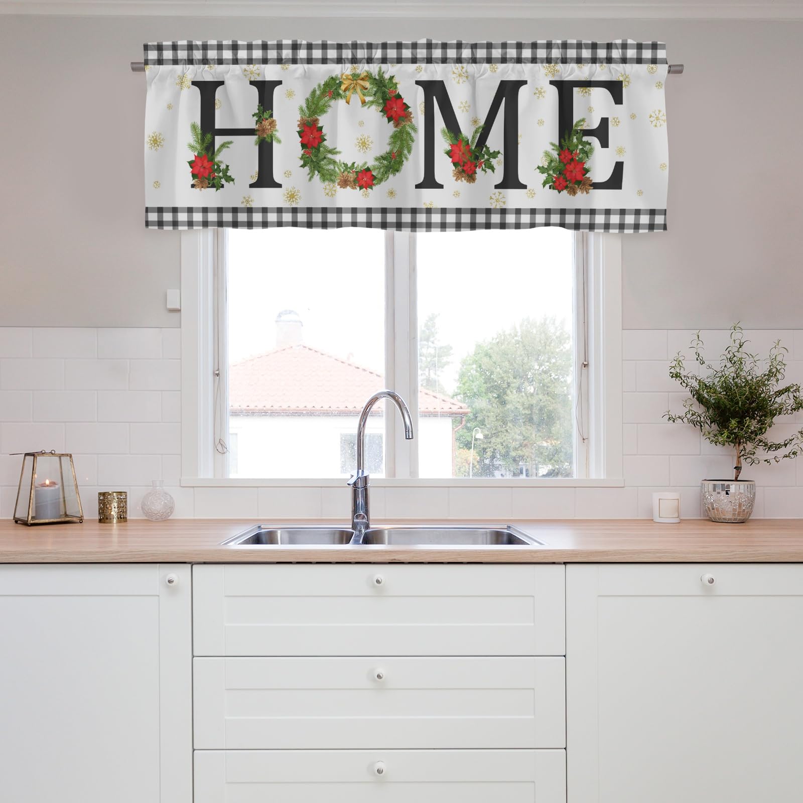 Christmas Curtains Valance, Christmas Holiday Decor Curtain Valance Window,Blackout Kitchen Curtain,Rod Pocket Valance Window,Farmhouse Country Window Curtains for Bedroom Living Room Kitchen