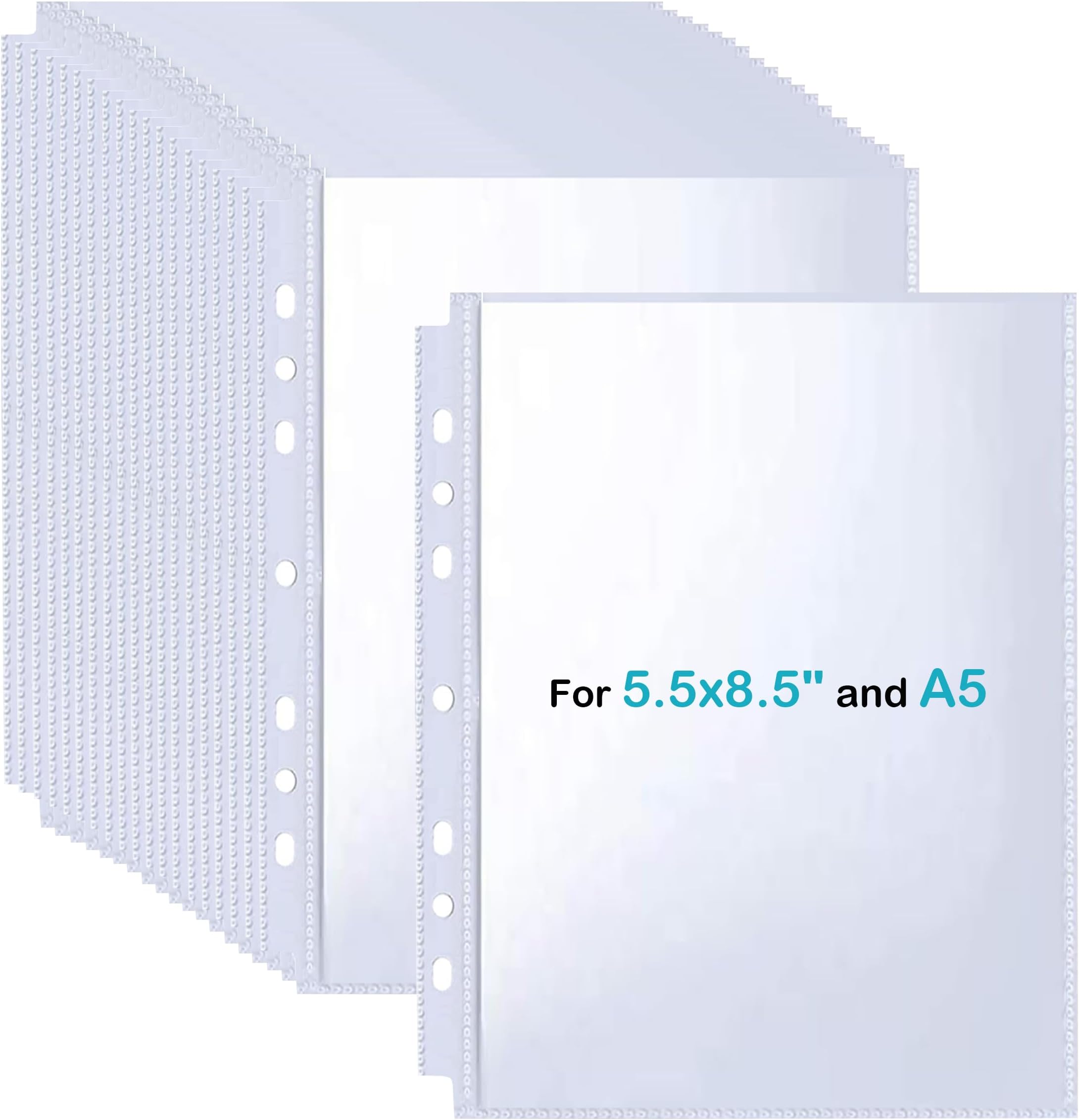 30 Pack 5.5x8.5 Sheet Protectors for 6 or 3 Ring 8.5x9.5 Mini Binders, Double-Sided Top-Loading Pockets, A5 Page Protectors