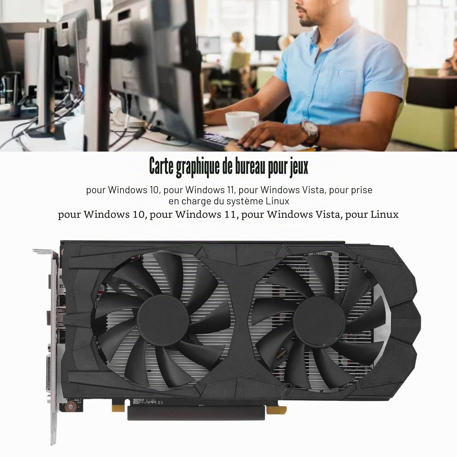 Carte graphique de jeu, 8 Go de stockage, ventilateur de refroidissement, carte vidéo de jeu, interface DVI Displayport, carte vidéo de jeu