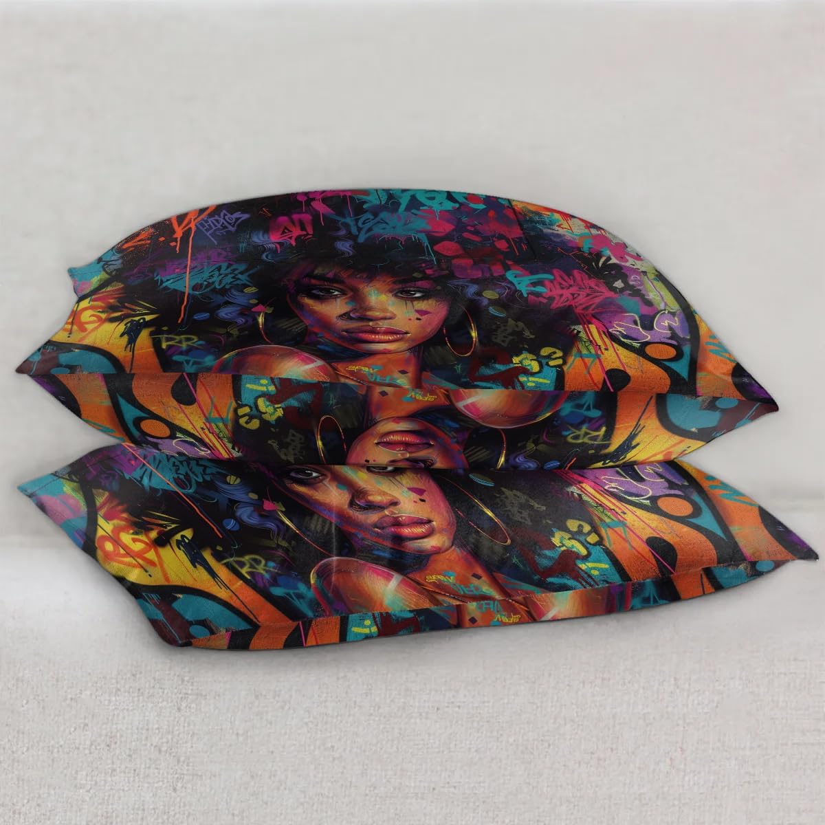 Satin Pillowcase for Hair and Skin - Stree Art Black Girl Queen Silk Pillow Case 2 Pack - Satin Pillow Cover Set of 2 with Envelope Closure, 20x40 Inches