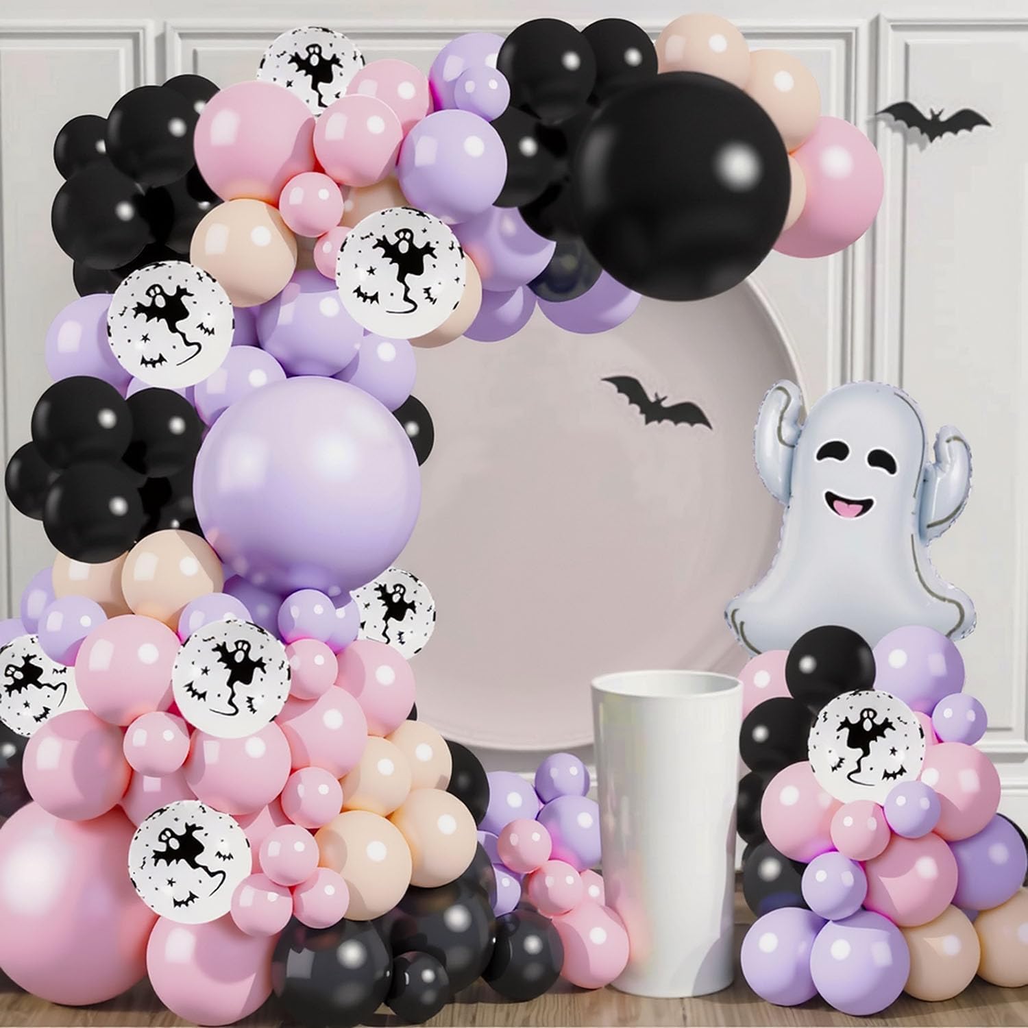Halloween Balloon Arch Garland Kit Pink,18" 10" 5" Black Pink Purple Balloons with 18" BOO Foil Balloons for Halloween Day Decorations Happy Boo Day Party Supplies image 5