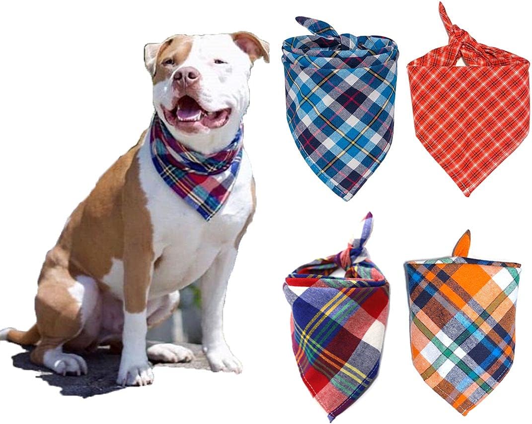 4PCS Dog Bandana - Premium Washable Reversible Plaid Dog Bandanas for Dogs Cats