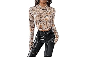 Women's Casual Marble Print Mock Neck Tee