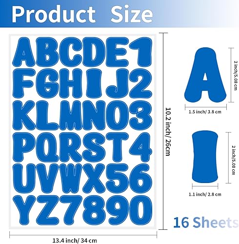 Miniatura 8 de Calcomanías de letras, 2 pulgadas, 16 hojas de calcomanías del alfabeto amarillo, calcomanías de vinilo autoadhesivas para números de buzón,