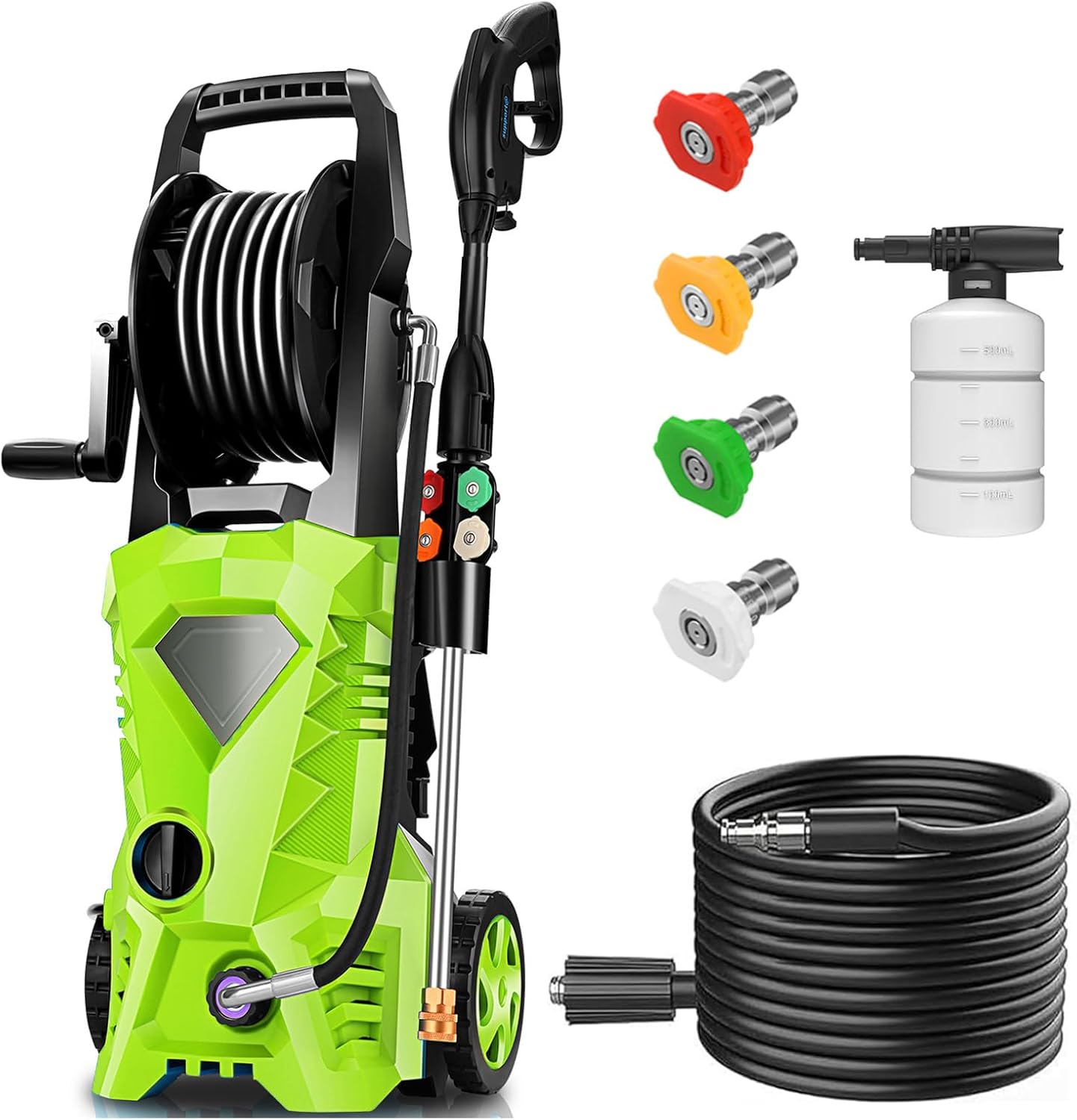 Power Cleaner 5000 PSI with 33FT Hose, 4 Nozzles, Foam Cannon for Car/Home/Patio/Driveway Cleaning(Green)