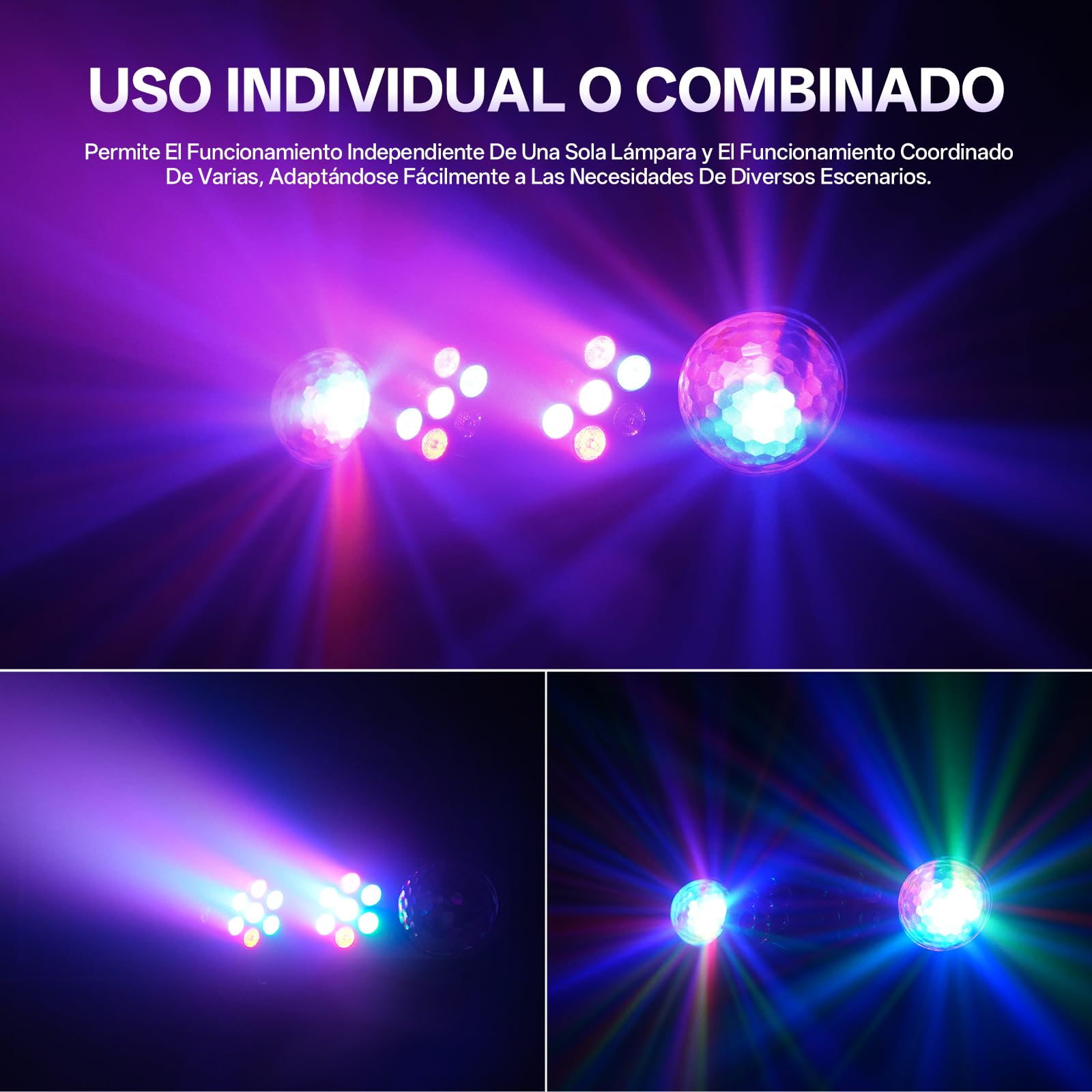 Luz De Discoteca 4 En 1 Con Soporte, Bolas De Discoteca, Luces Par y Mando a Distancia,Sistema De Iluminación De Escenario Con Sonido Activado, y Bolsa De Transporte,Para Bar, Mudanza, Boda, Halloween