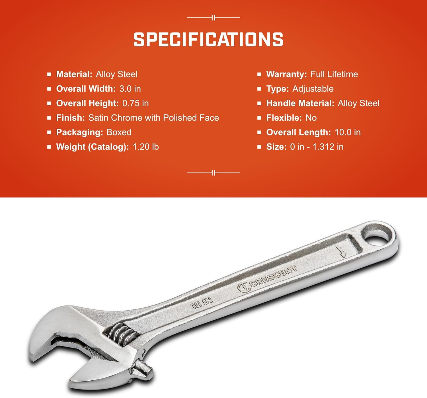 Crescent 10" Adjustable Wrench - Boxed - Mechanical & Plumbing Wrenches - With Larger Knurl & Hex Jaw - Chrome Plated to Resist Rust & Corrosion - Reduces Fatigue - Mechanic Hand Tool - AC210BK