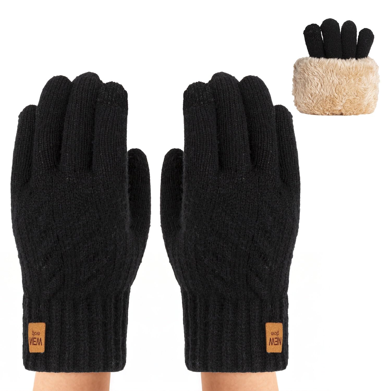 Winter Gloves for Women Men, Warm Touchscreen Knitted Thermal Fleece Lined Cold Weather Gloves for Running, Hiking